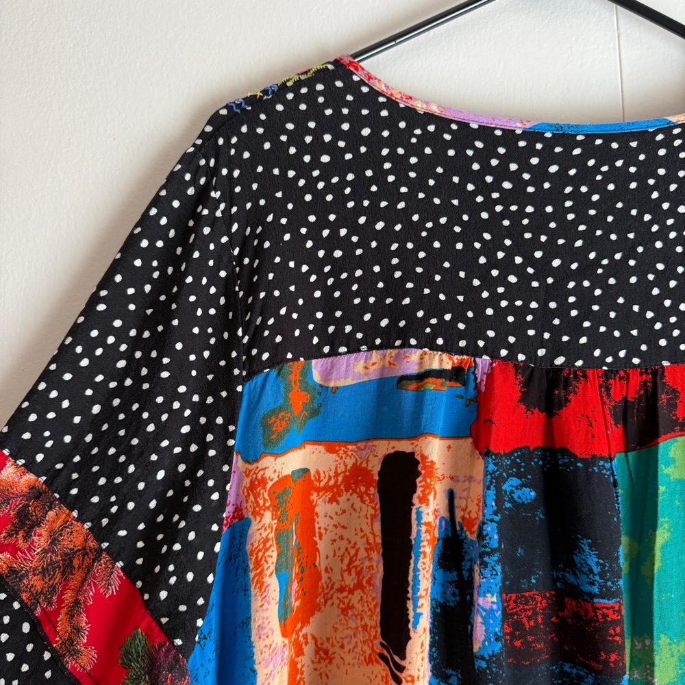 Embroidered Floral Black Polka-Dot Tie-Front Tunic - Picture 8 of 10